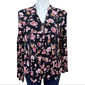 🌻Bleuh Ciel Black Floral Print Long Sleeve Blouse
